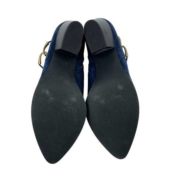 Blue Suede Bootie 8.5 M BELLA VITA Gold Accent Heel Ankle Boot Shootie Western - Picture 8 of 16